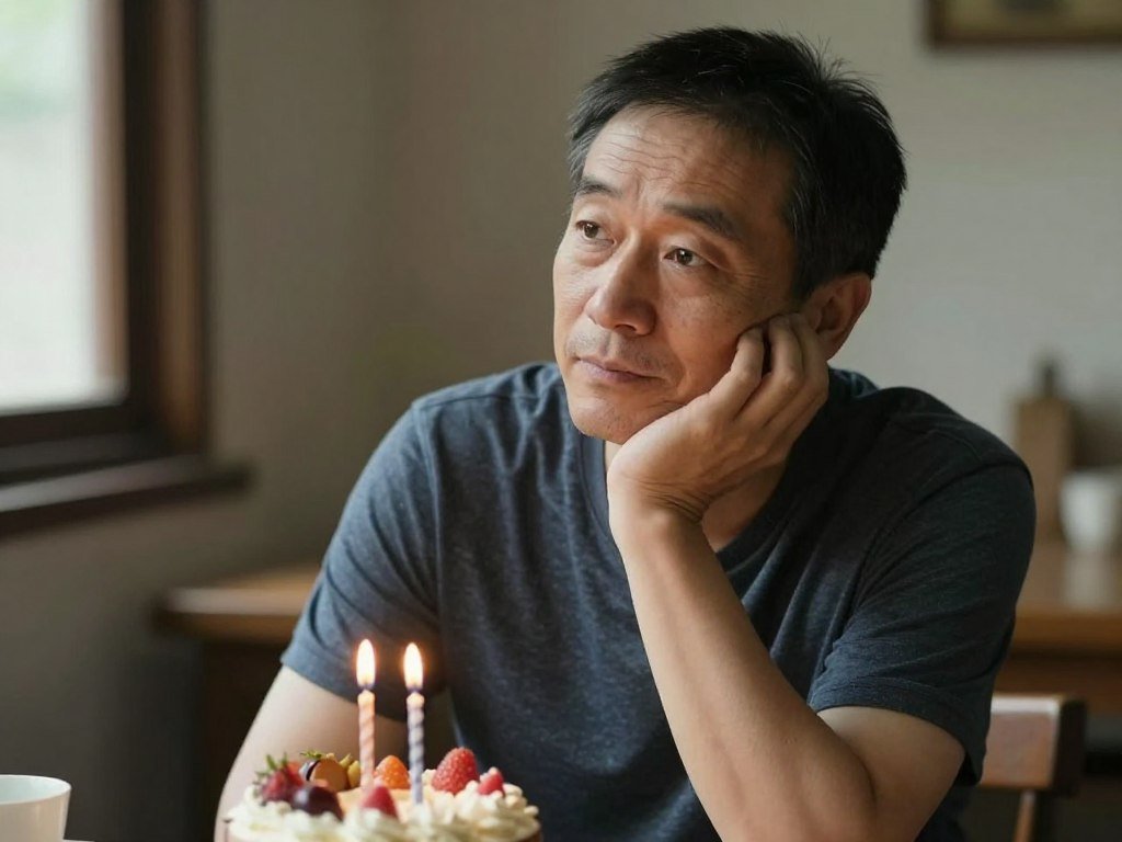 Man reflecting thoughtfully on his birthday Man reflecting thoughtfully on his birthday