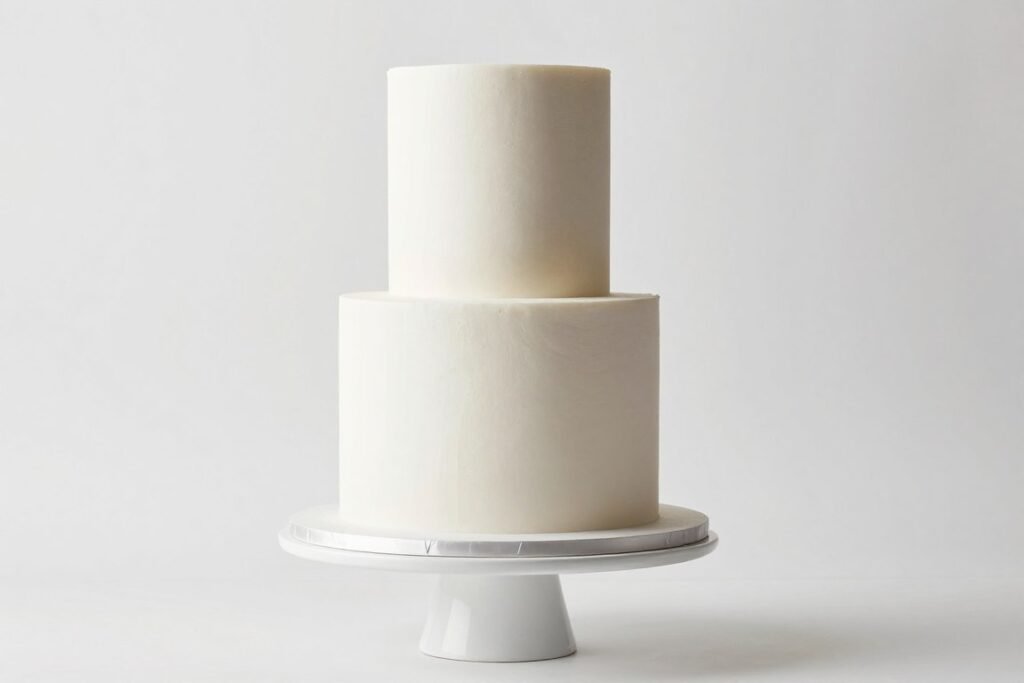 Minimalist wedding cake with clean lines, geometric shapes, and subtle texture