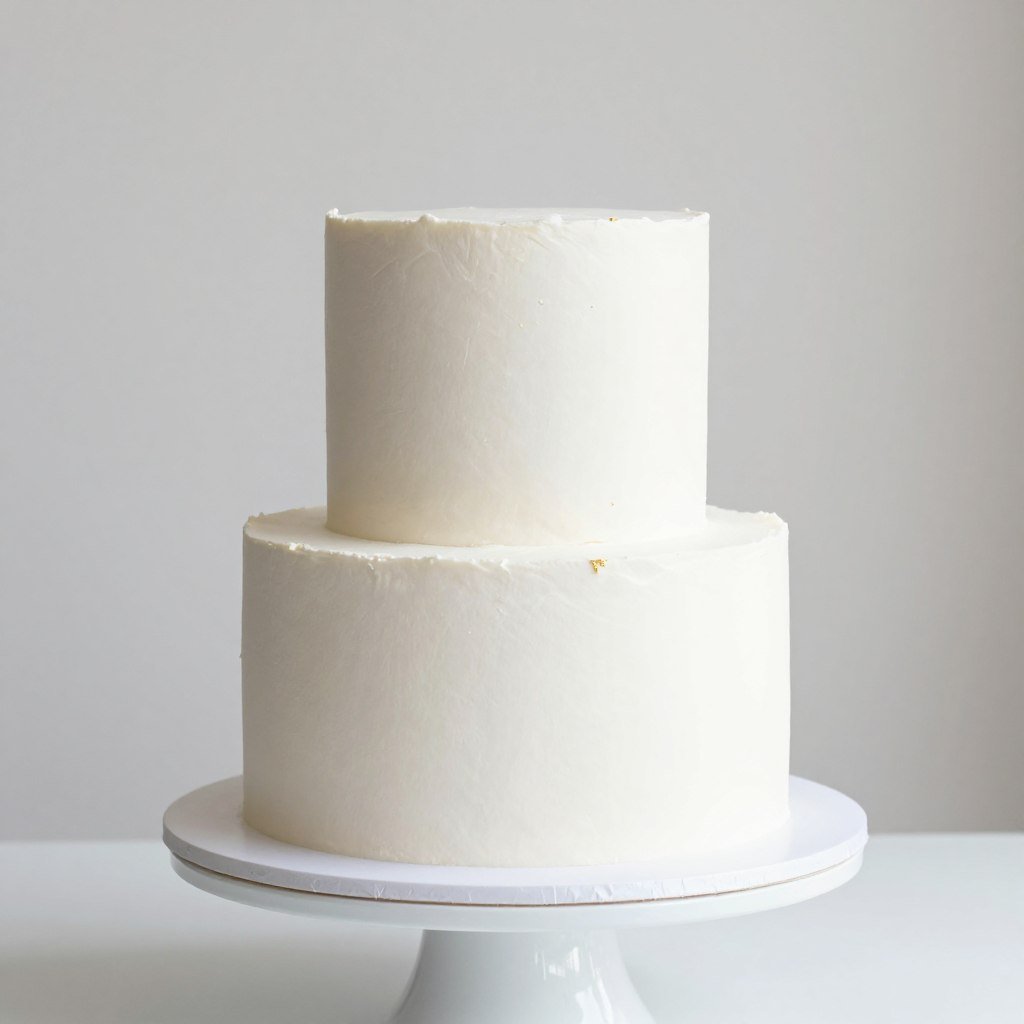 Minimalist white cake with subtle gold leaf accent