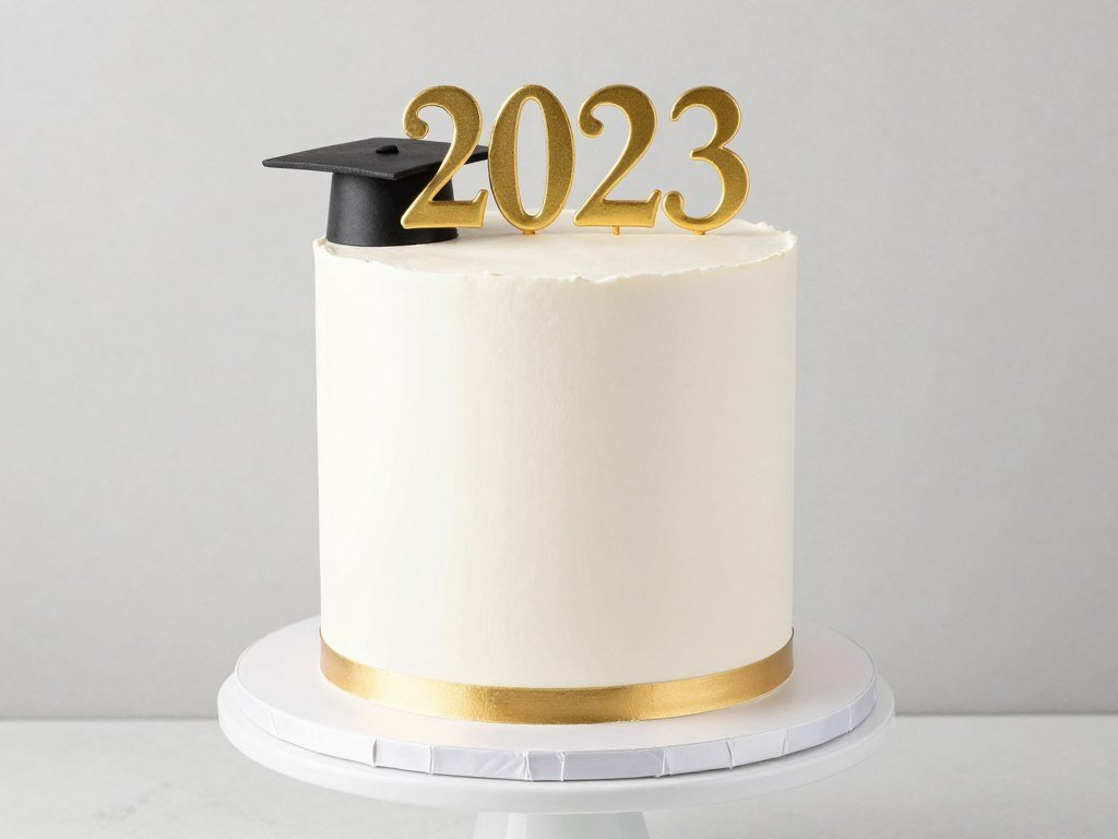 Minimalist white graduation cake with simple gold accents
