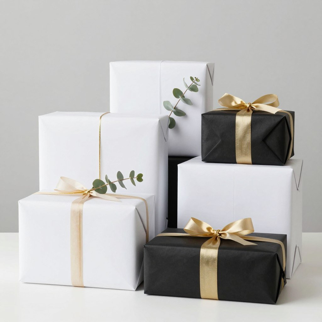 Modern birthday gift arrangement with minimalist wrapping for happy birthday beautiful celebration