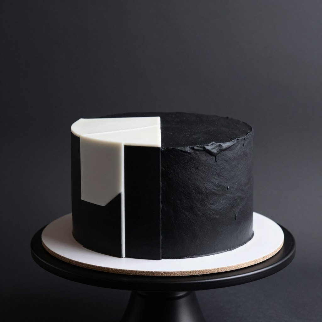Modern black cake with geometric white accent