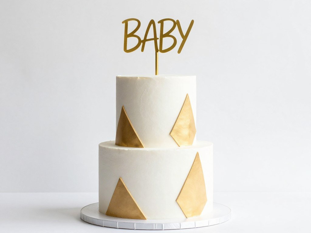 Modern geometric baby shower cake with gold accents and minimal design