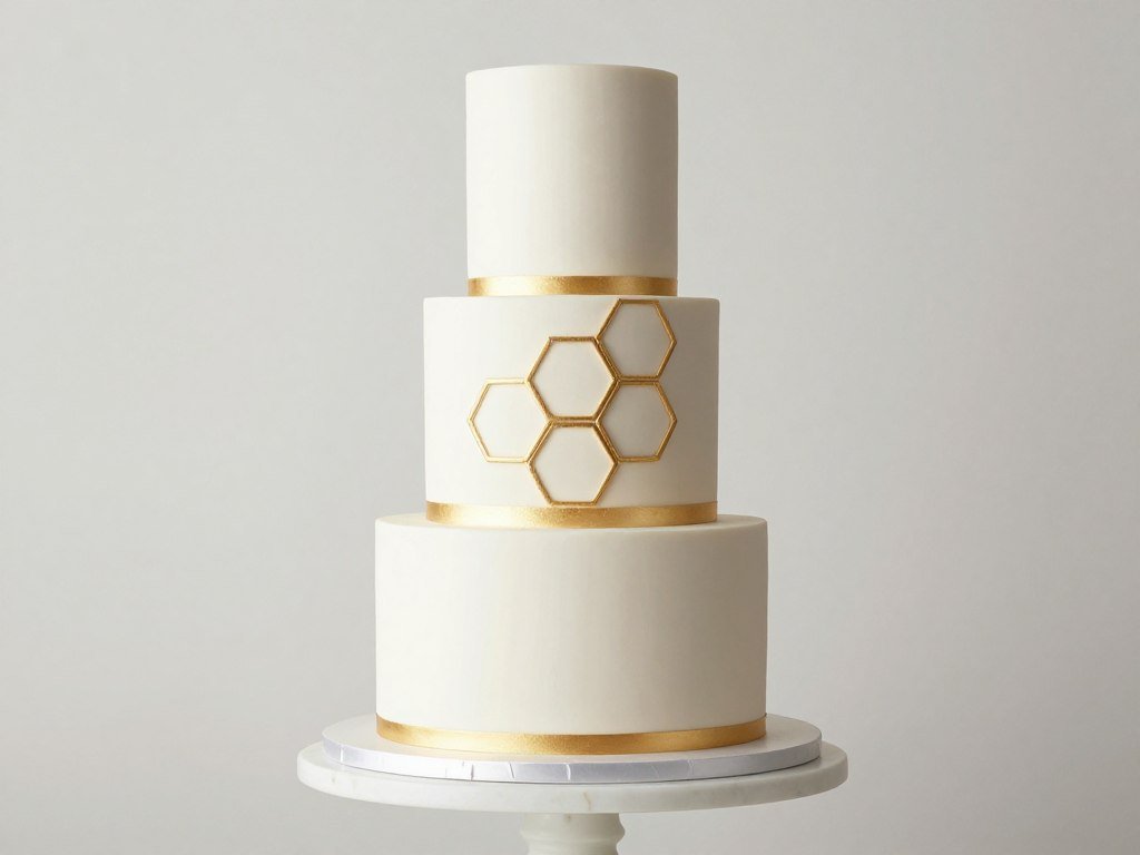 Modern minimalist wedding cake with geometric gold details