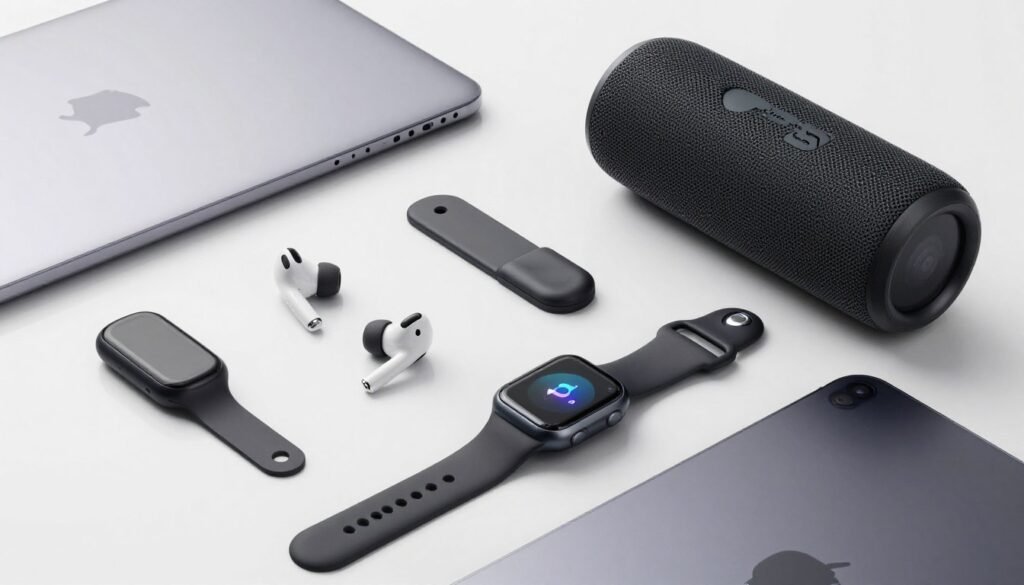 Modern tech gadgets arranged as birthday gifts for men, happy birthday male gift ideas