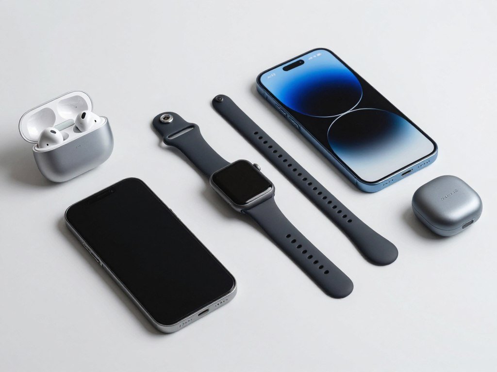 Modern tech gadgets arranged as birthday gifts Modern tech gadgets arranged as birthday gifts