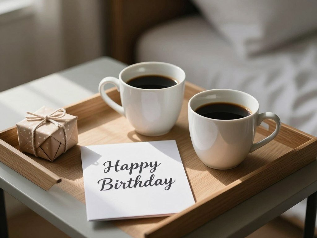 Morning coffee and birthday card ritual Morning coffee and birthday card ritual
