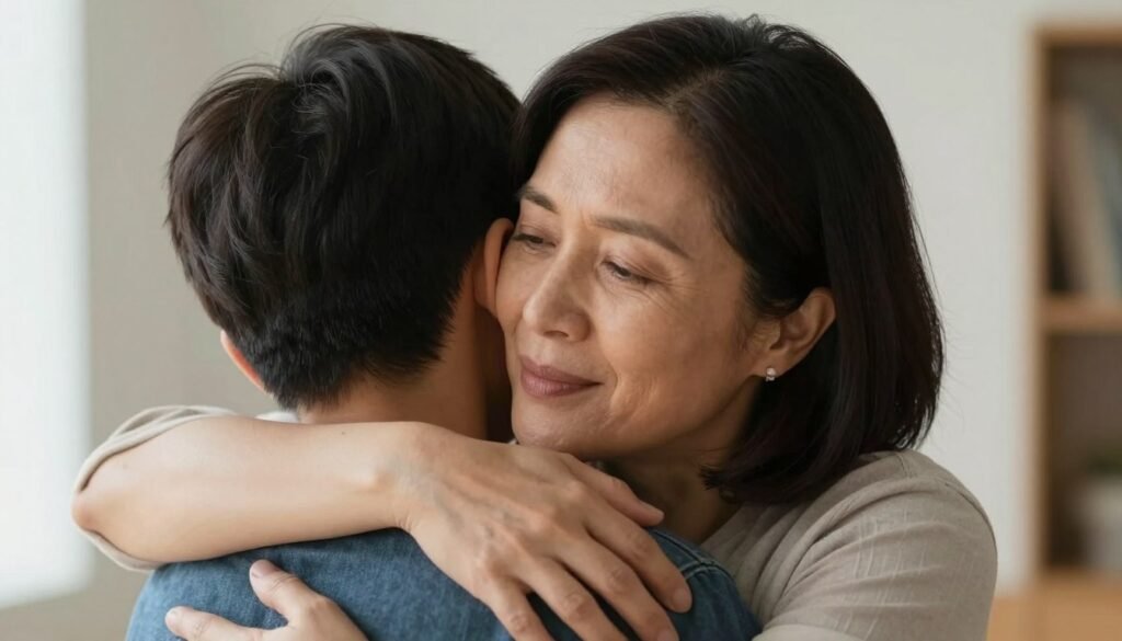Mother and son in warm embrace, celebrating their bond on his happy birthday son from mom moment