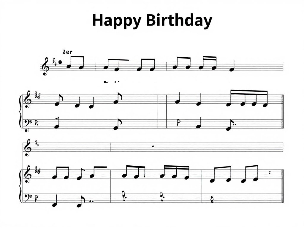 Musical notation of the happy birthday song showing its simple structure