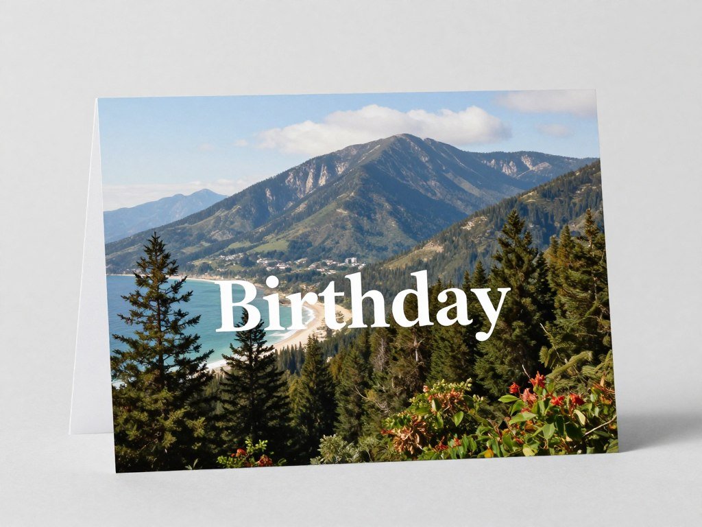 Nature-themed happy birthday card with outdoor scenes