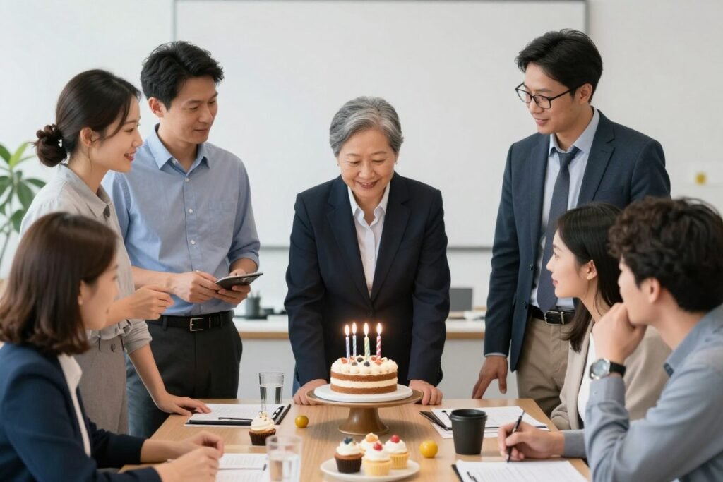 Office birthday celebration with colleagues Office birthday celebration with colleagues