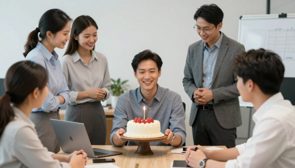 Office celebration with special happy birthday wishes for a colleague