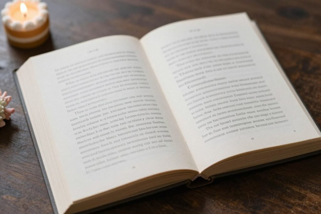 Open book with inspirational quotes and birthday decorations