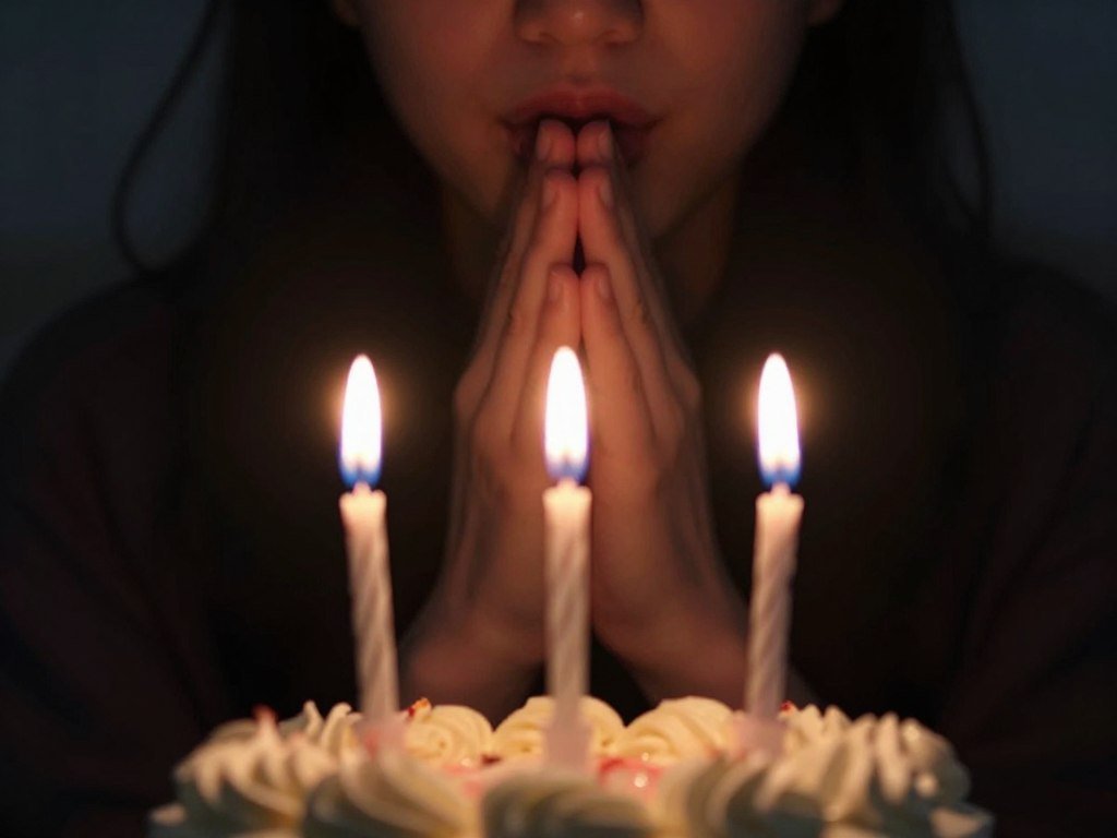 Person blowing out birthday candles on cake