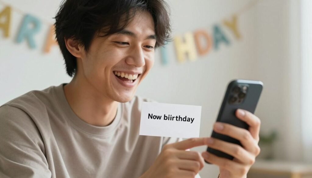 Person laughing at funny birthday messages on social media