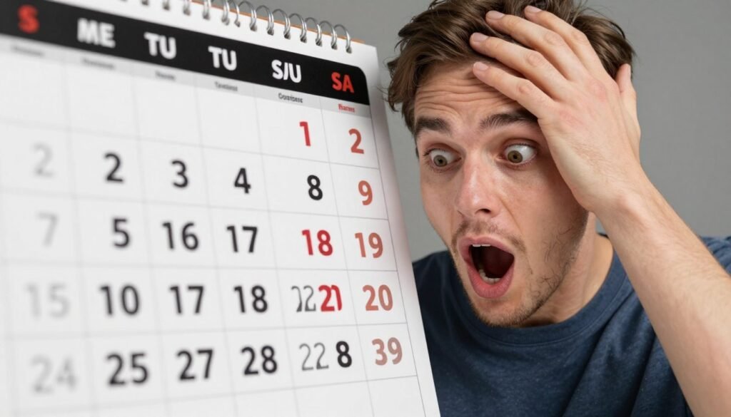 Person looking at calendar with shocked expression realizing they missed a birthday