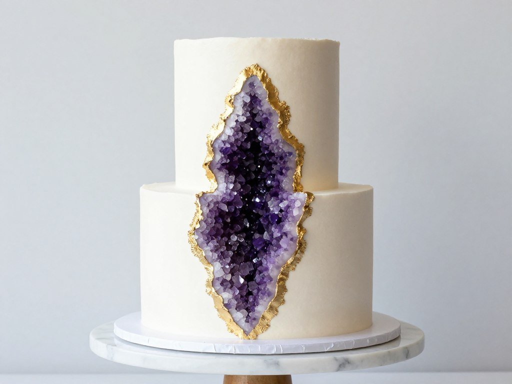Purple amethyst geode cake with gold edging