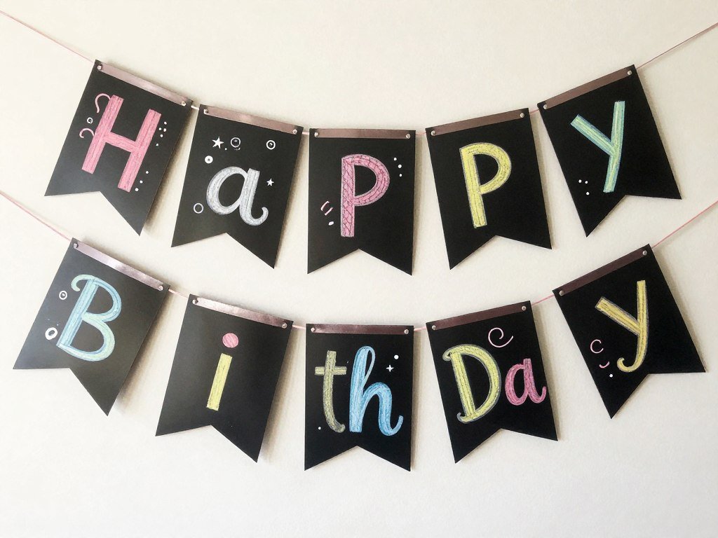 Reusable chalkboard banner with happy birthday message written in colorful chalk Reusable chalkboard banner with happy birthday message written in colorful chalk
