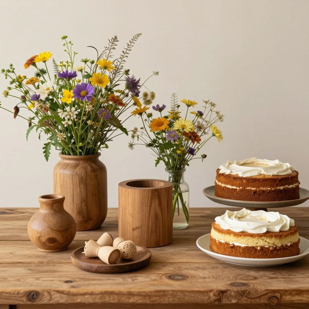 Rustic birthday setup with wooden elements and wildflowers for happy birthday wishes pics Rustic birthday setup with wooden elements and wildflowers for happy birthday wishes pics