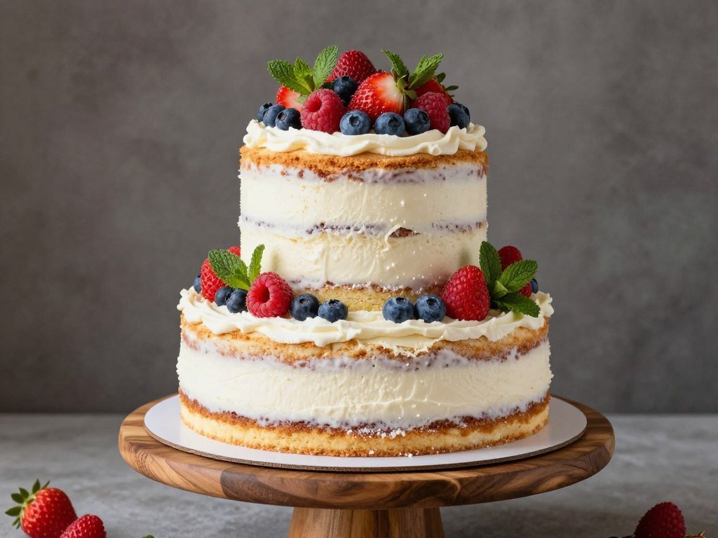Rustic naked birthday cake with berries and greenery Rustic naked birthday cake with berries and greenery