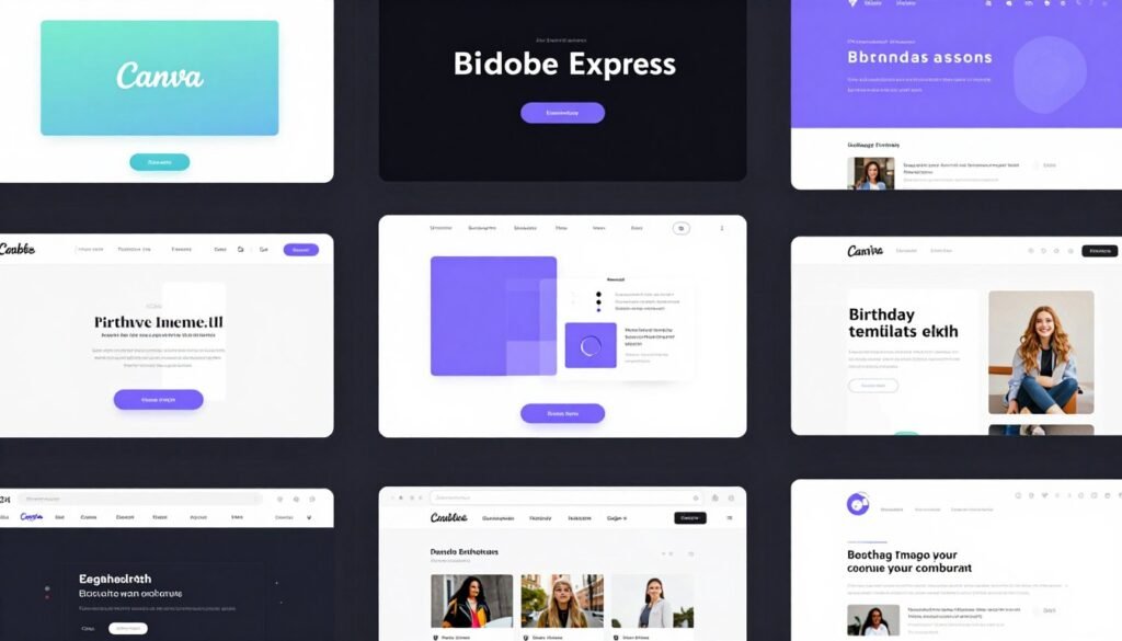 Screenshot of design platforms offering happy birthday templates Screenshot of design platforms offering happy birthday templates