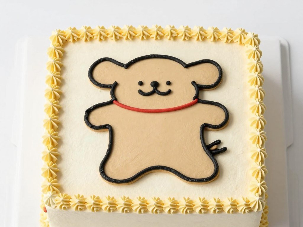 Sheet cake decorated with a cartoon character design using colorful buttercream piping techniques