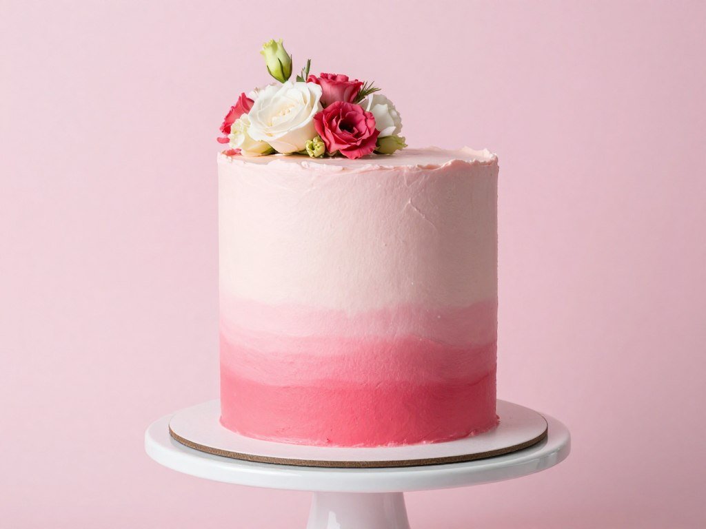 Simple ombre buttercream cake with fresh flowers