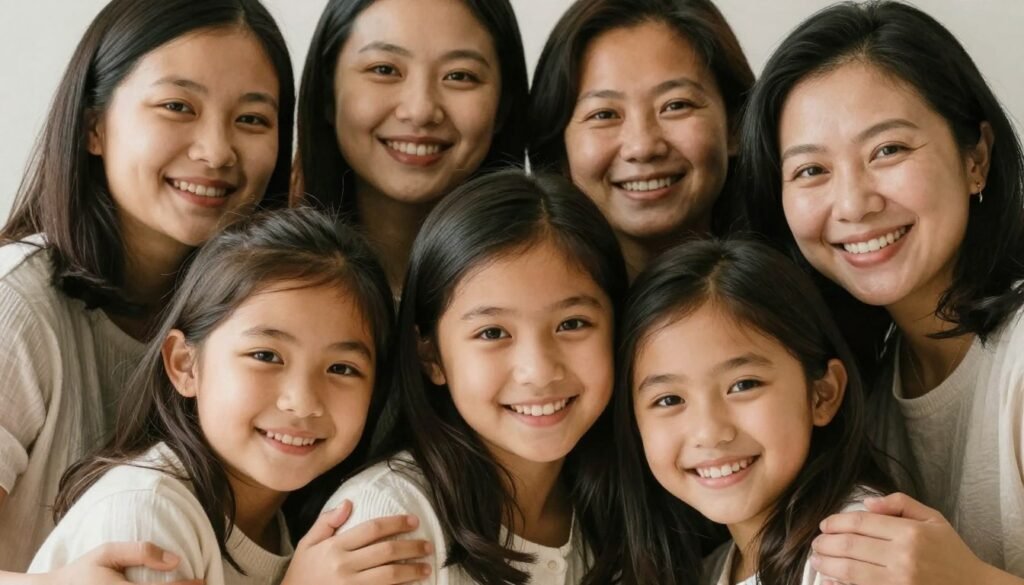 Sisters of different ages embracing and smiling, showing the timeless bond of sisterhood