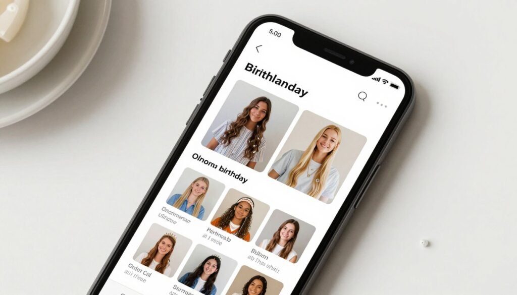 Social media birthday post mockup on phone screen
