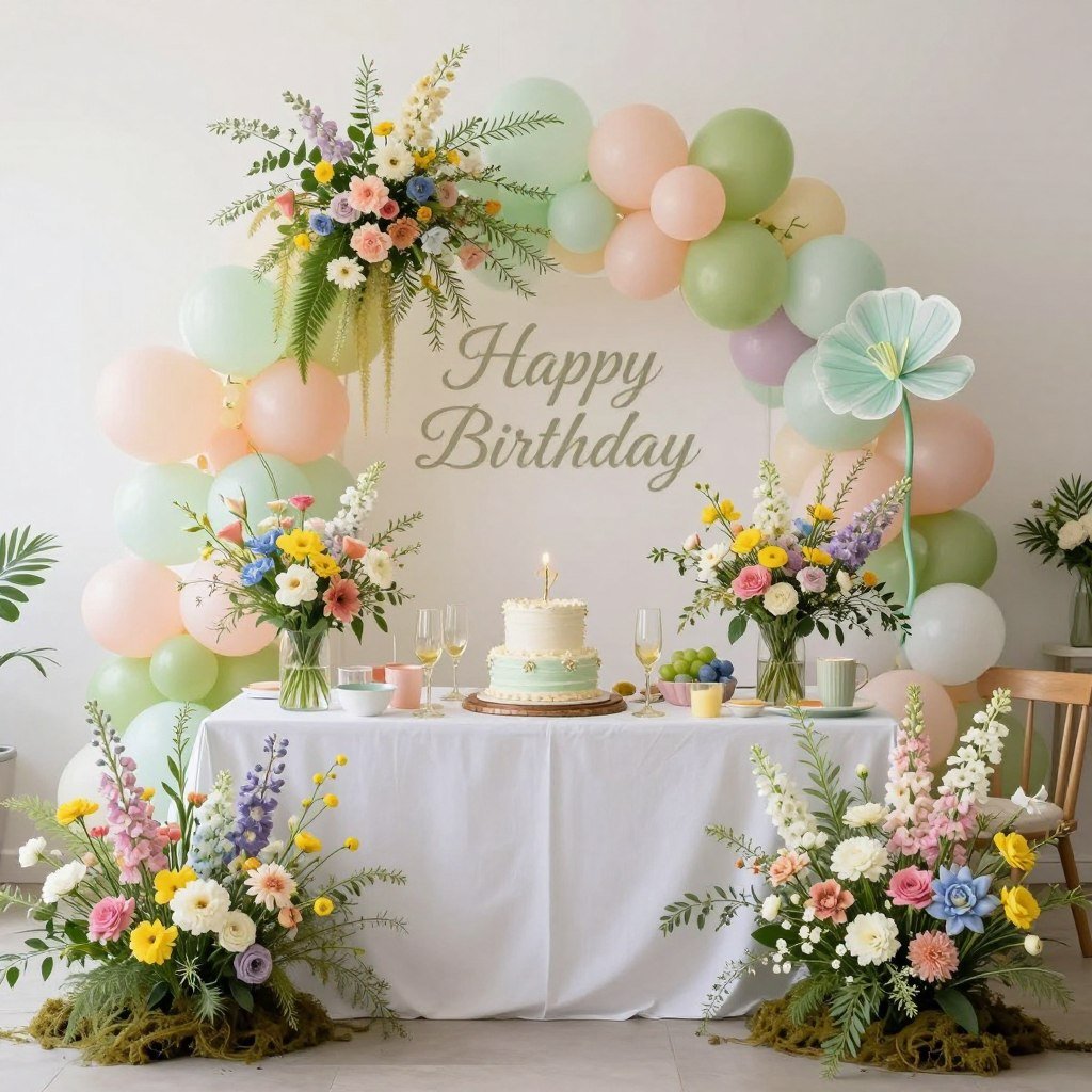 Spring-themed birthday setup with fresh flowers for happy birthday wishes pics Spring-themed birthday setup with fresh flowers for happy birthday wishes pics