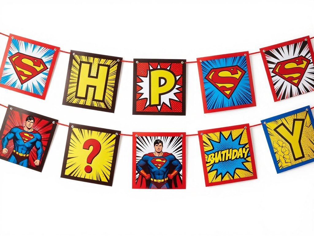Superhero themed happy birthday banner with comic book styling Superhero themed happy birthday banner with comic book styling
