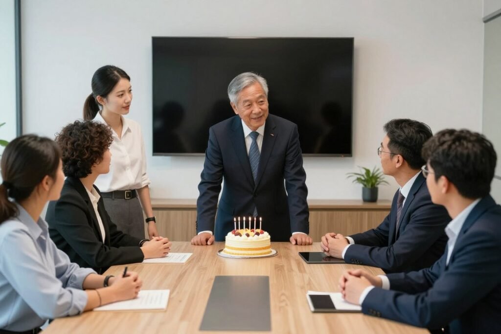 Team celebration with special happy birthday wishes for a team member