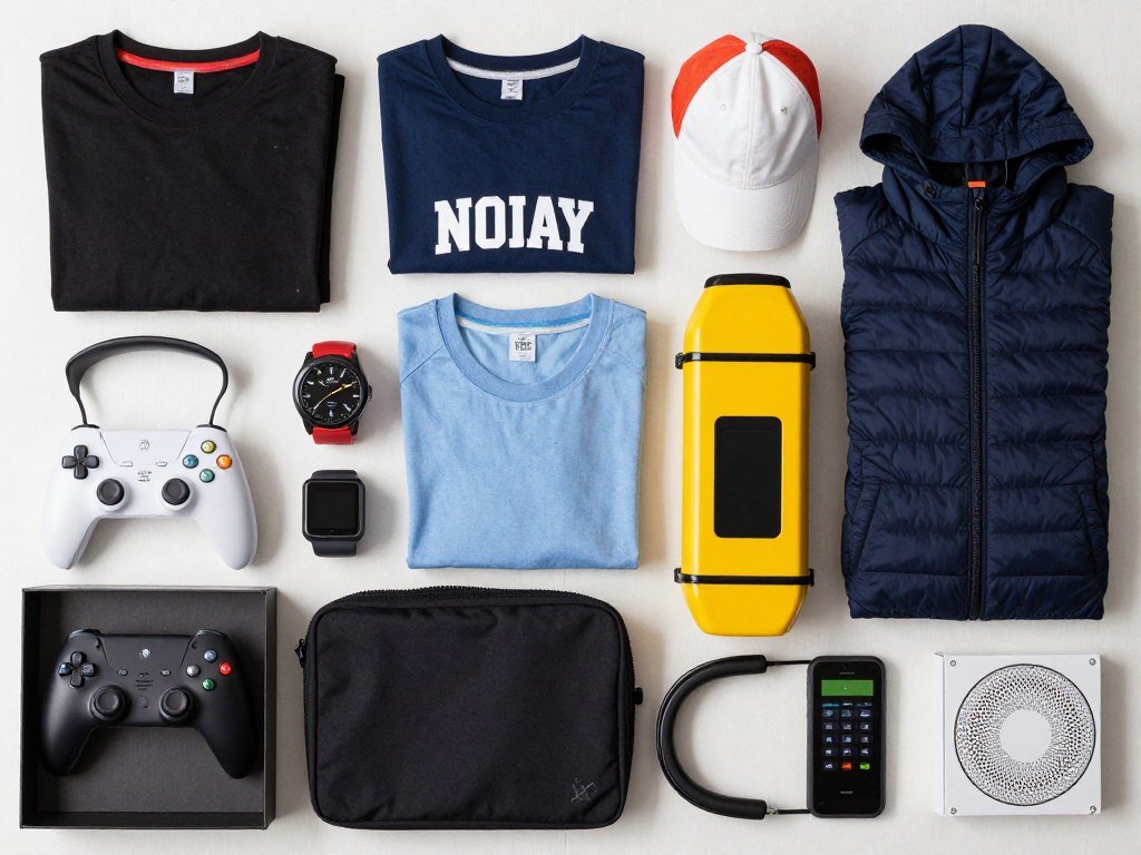 Tech gadgets, gaming accessories, and cool items for teenage boys arranged together