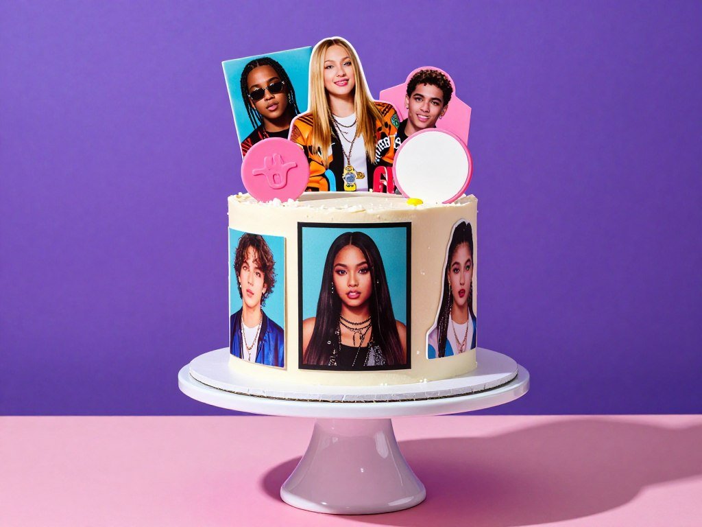 Teen happy birthday cake with trendy decorations and modern design Teen happy birthday cake with trendy decorations and modern design