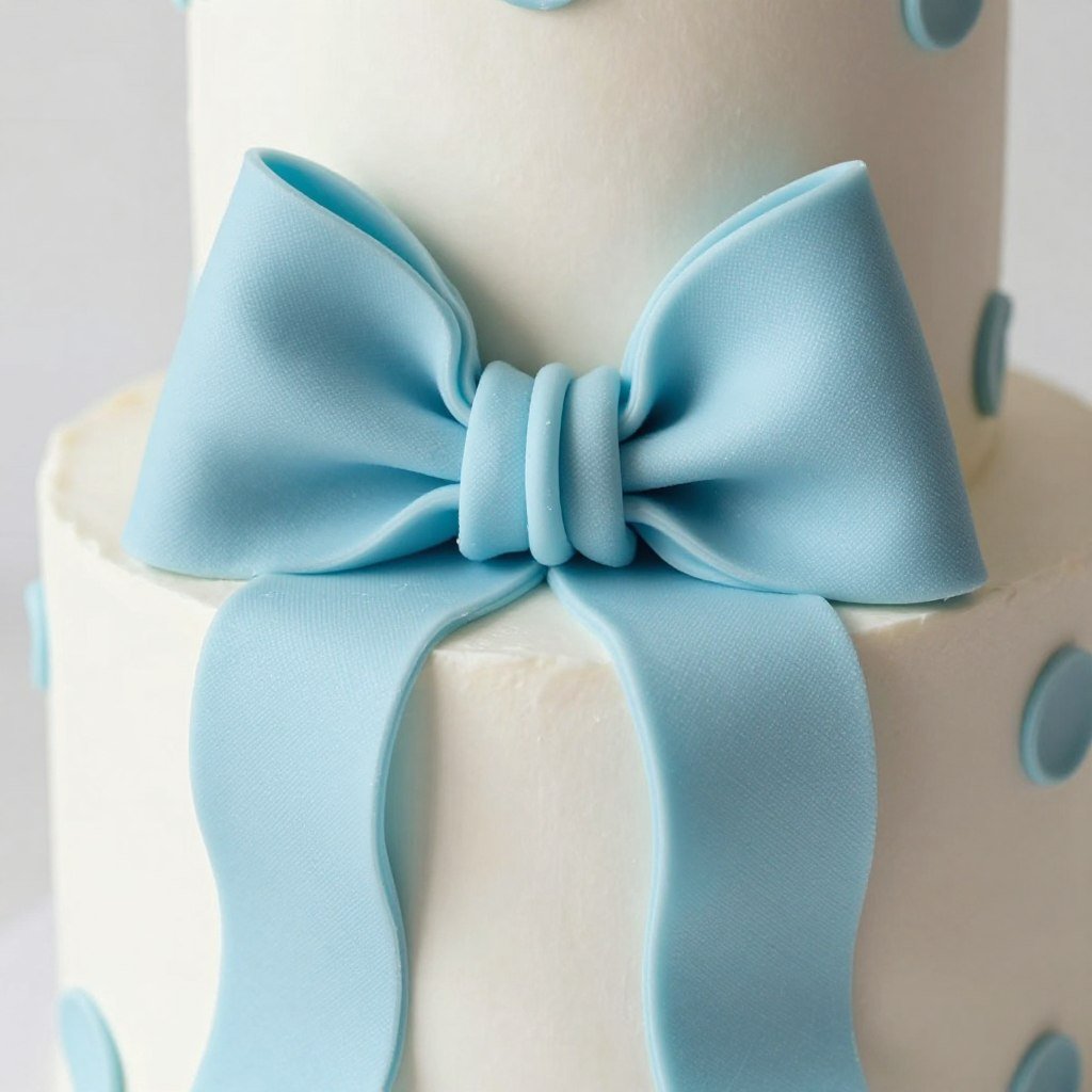 Textured buttercream bow cake design with fabric-like appearance