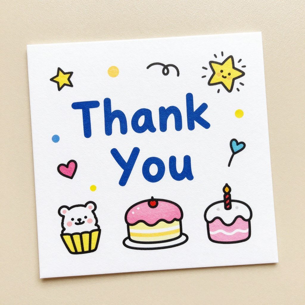 Thank you note with birthday drawings