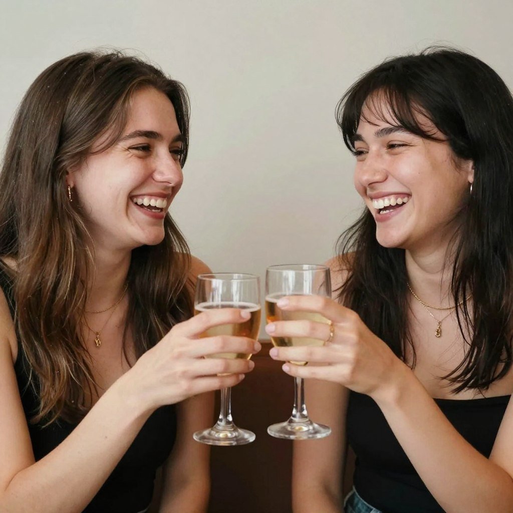 Two best friends sharing a birthday celebration moment Two best friends sharing a birthday celebration moment