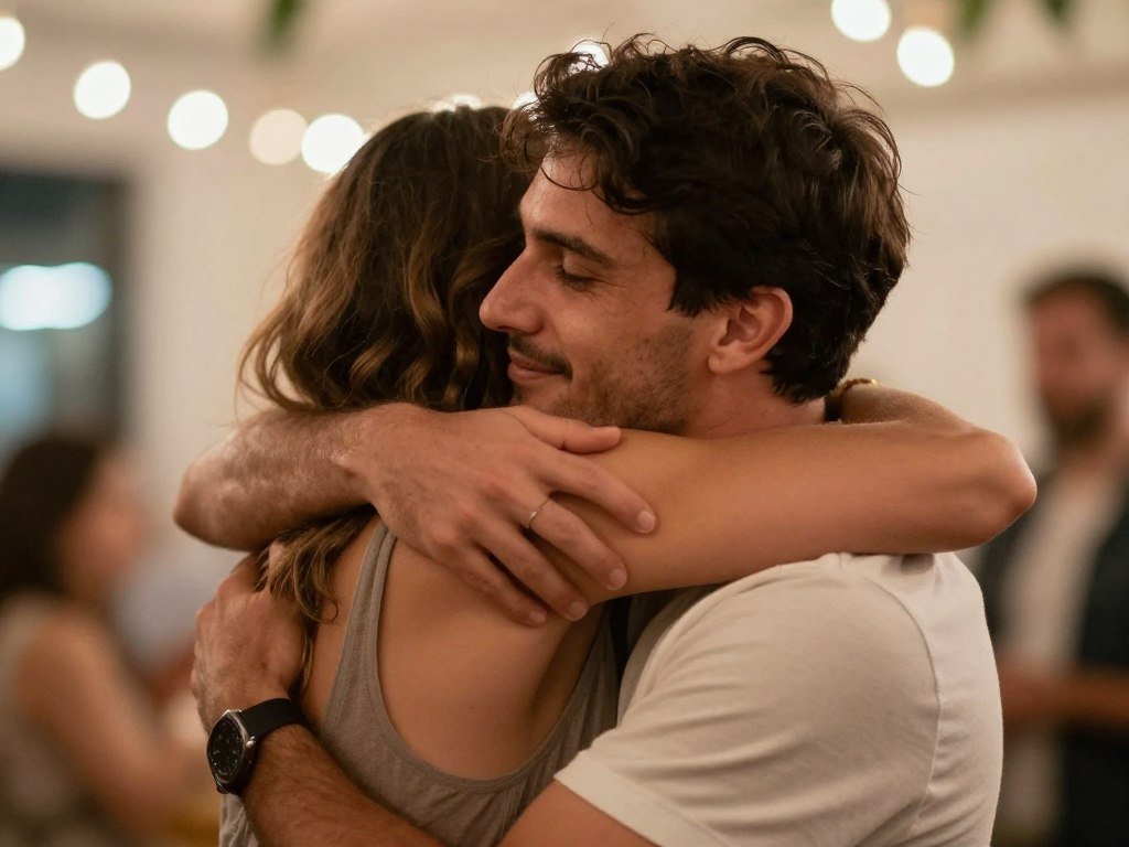 Two friends embracing at a birthday celebration, representing heartfelt happy birthday quotes Two friends embracing at a birthday celebration, representing heartfelt happy birthday quotes