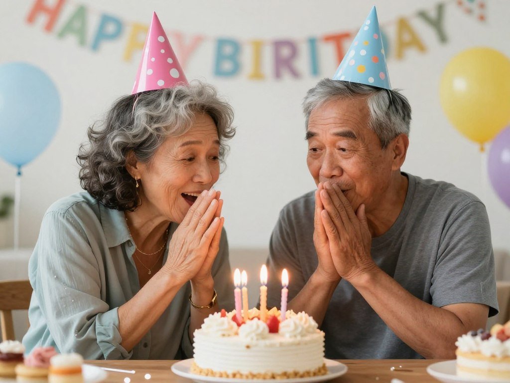 Two friends of different ages enjoying a birthday celebration together