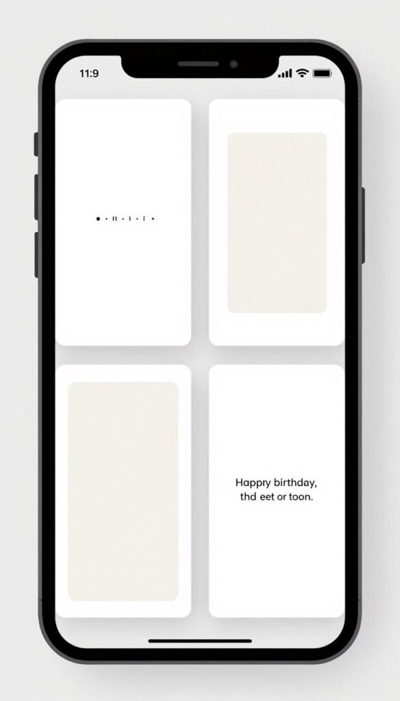 Unfold app showing text-free happy birthday template Instagram options Unfold app showing text-free happy birthday template Instagram options