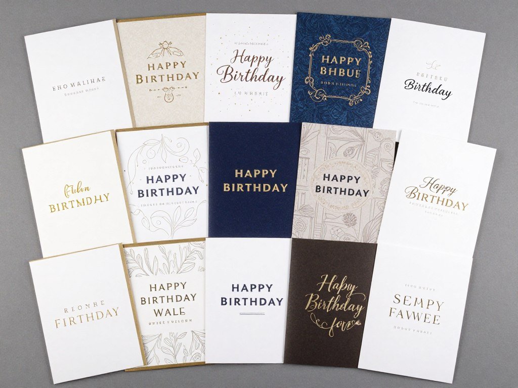 Various happy birthday cards representing different personality types