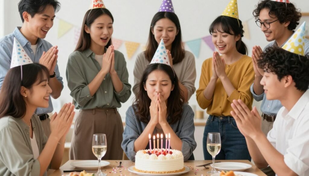 Various relationships celebrating a birthday together with funny expressions