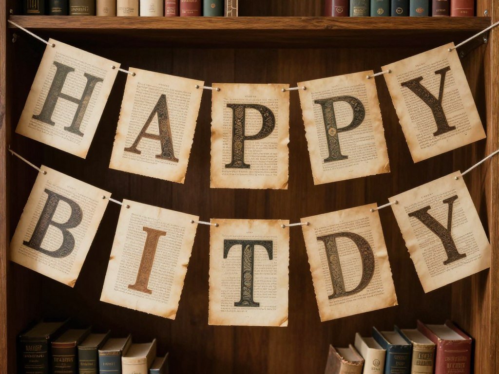 Vintage-style birthday banner made from old book pages Vintage-style birthday banner made from old book pages