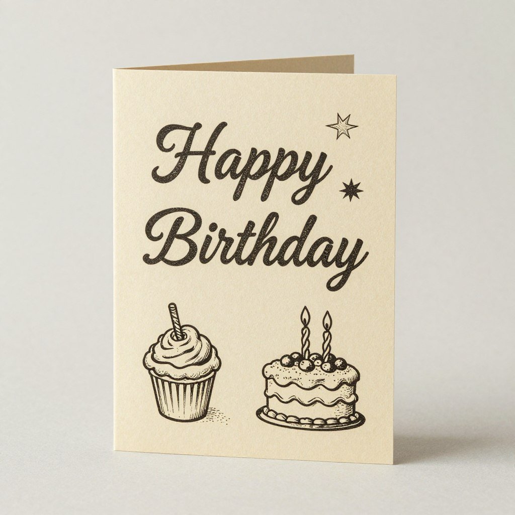 Vintage-style happy birthday card with retro illustrations Vintage-style happy birthday card with retro illustrations
