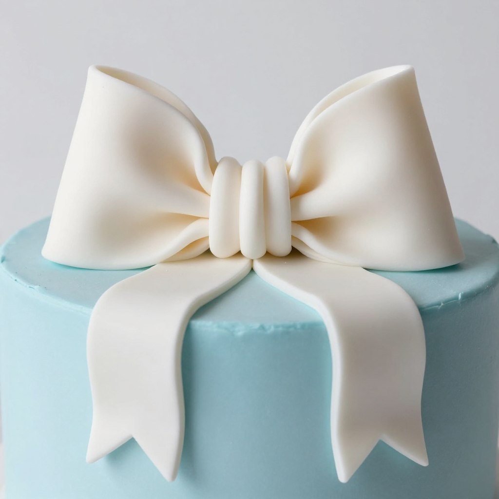 White fondant bow cake design with perfect loops and tails