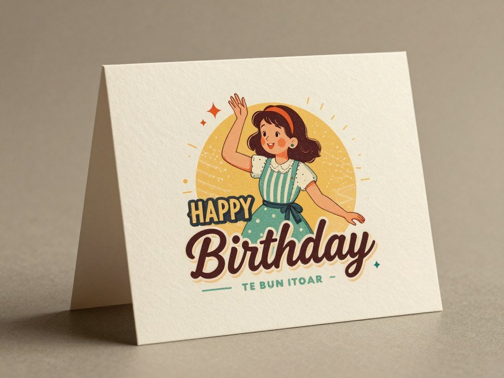 Witty happy birthday card with retro illustration