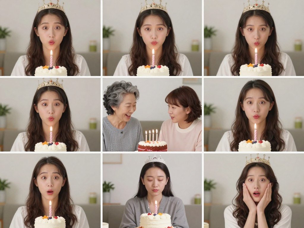 Women of different ages celebrating birthdays with age-specific humor and decorations