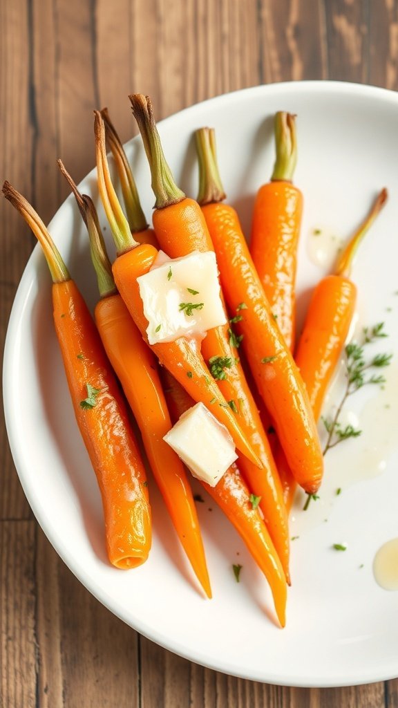 A plate of steamed carrots with butter and herbs