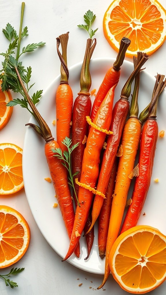 Plate of maple glazed carrots with orange slices