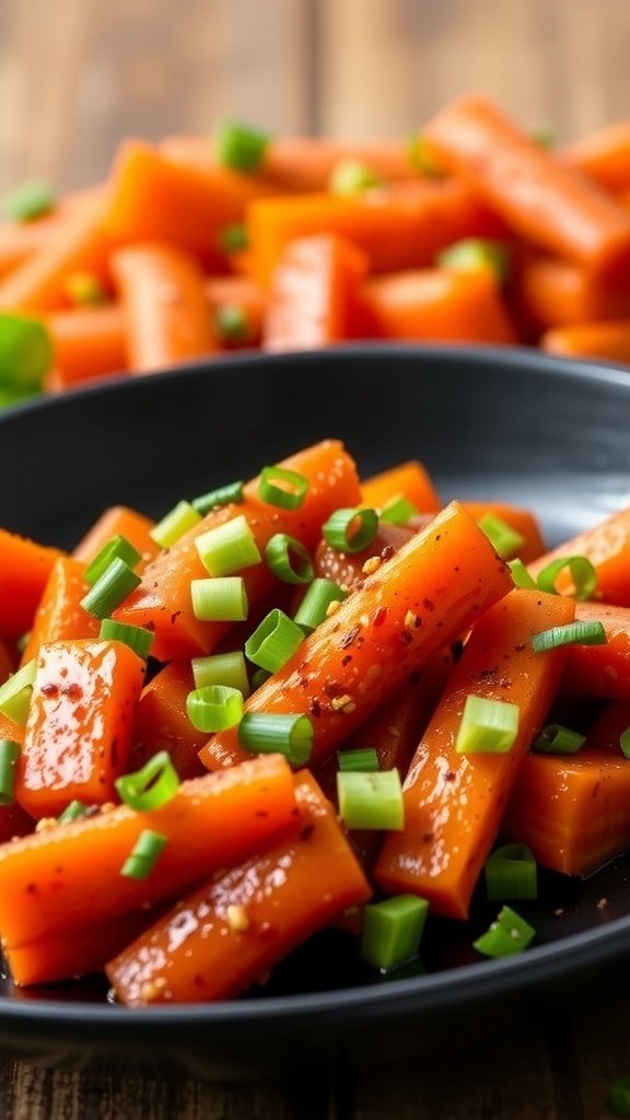 A plate of spicy Cajun-style carrots garnished with green onions.
